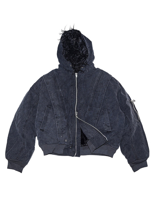 Detachable Faux Fur Collar Jacket (Washed Black)