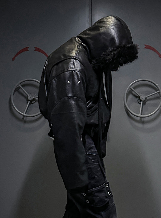 Glossy Faux Fur Collar Bomber Jacket