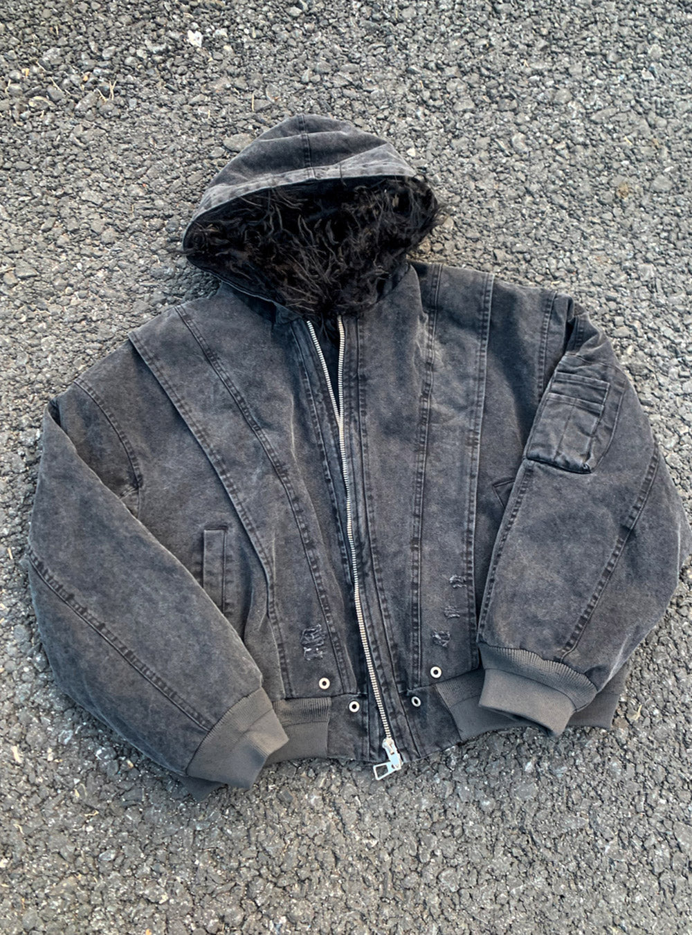 Detachable Faux Fur Collar Jacket (Washed Black)
