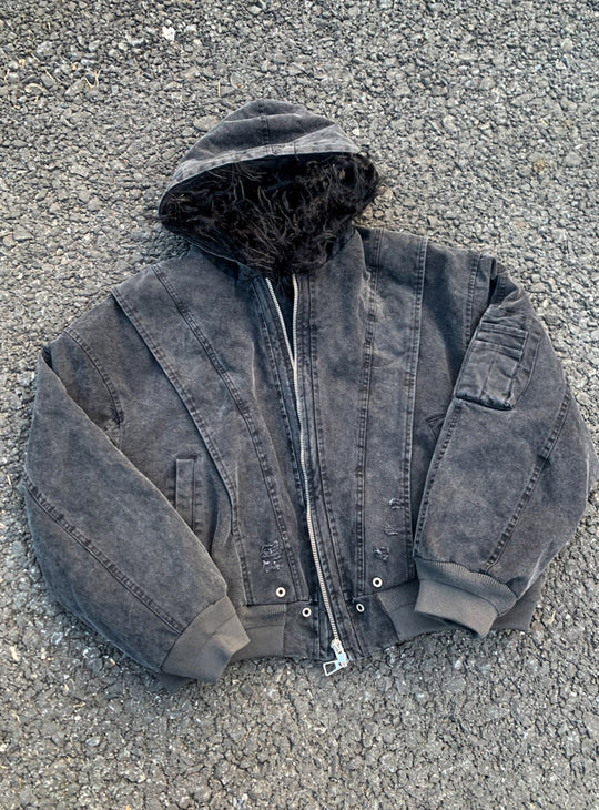 Detachable Faux Fur Collar Jacket (Washed Black)
