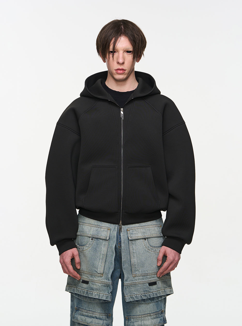 TWO-TONE HOODED SWEAT JACKET