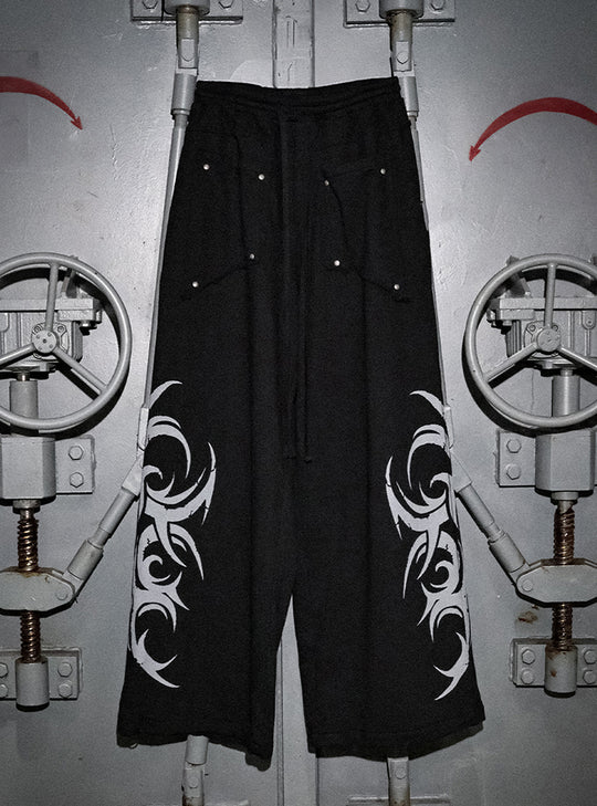 Tribal Print Wide-Leg Baggy Pants