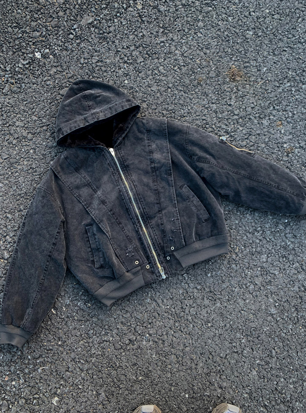 Detachable Faux Fur Collar Jacket (Washed Black)
