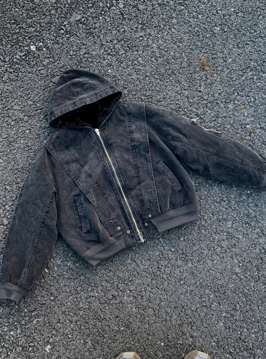 Detachable Faux Fur Collar Jacket (Washed Black)