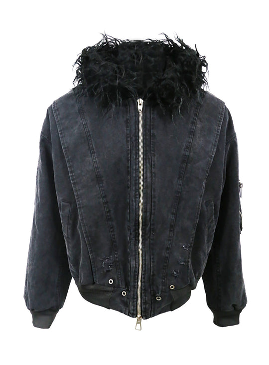 Detachable Faux Fur Collar Jacket (Washed Black)