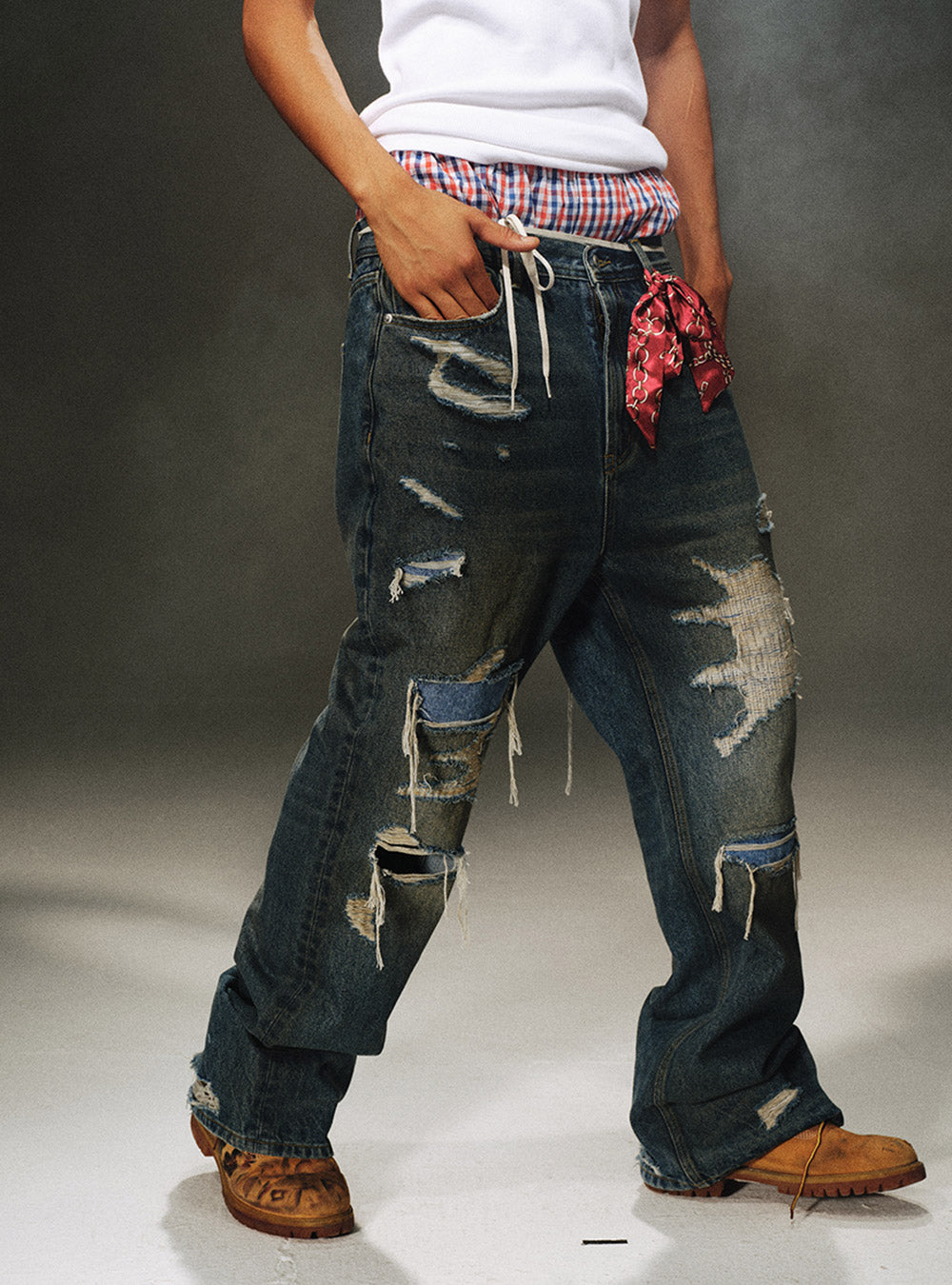 Distressed Boro Denim Jeans