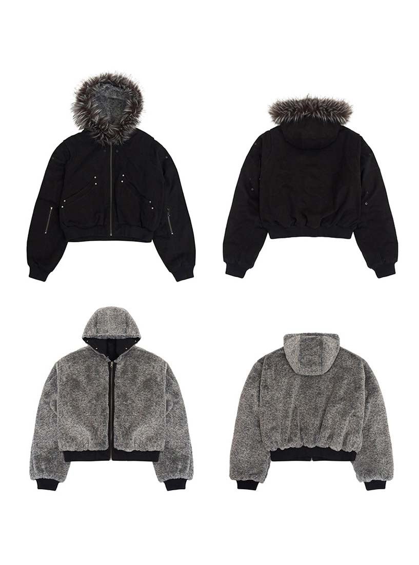 Reversible Sculpted Fur Bomber Jacket