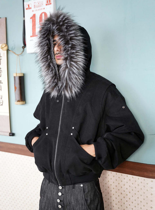 Reversible Sculpted Fur Bomber Jacket