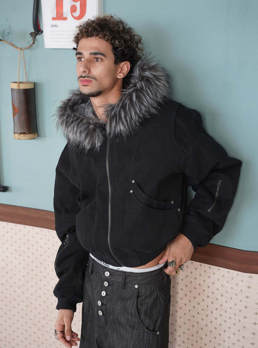 Reversible Sculpted Fur Bomber Jacket