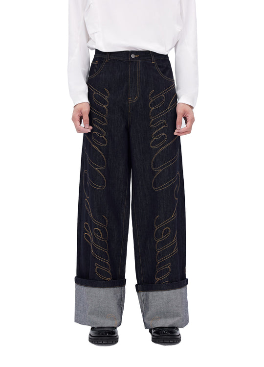 Calligraphic Wide Denim Pants