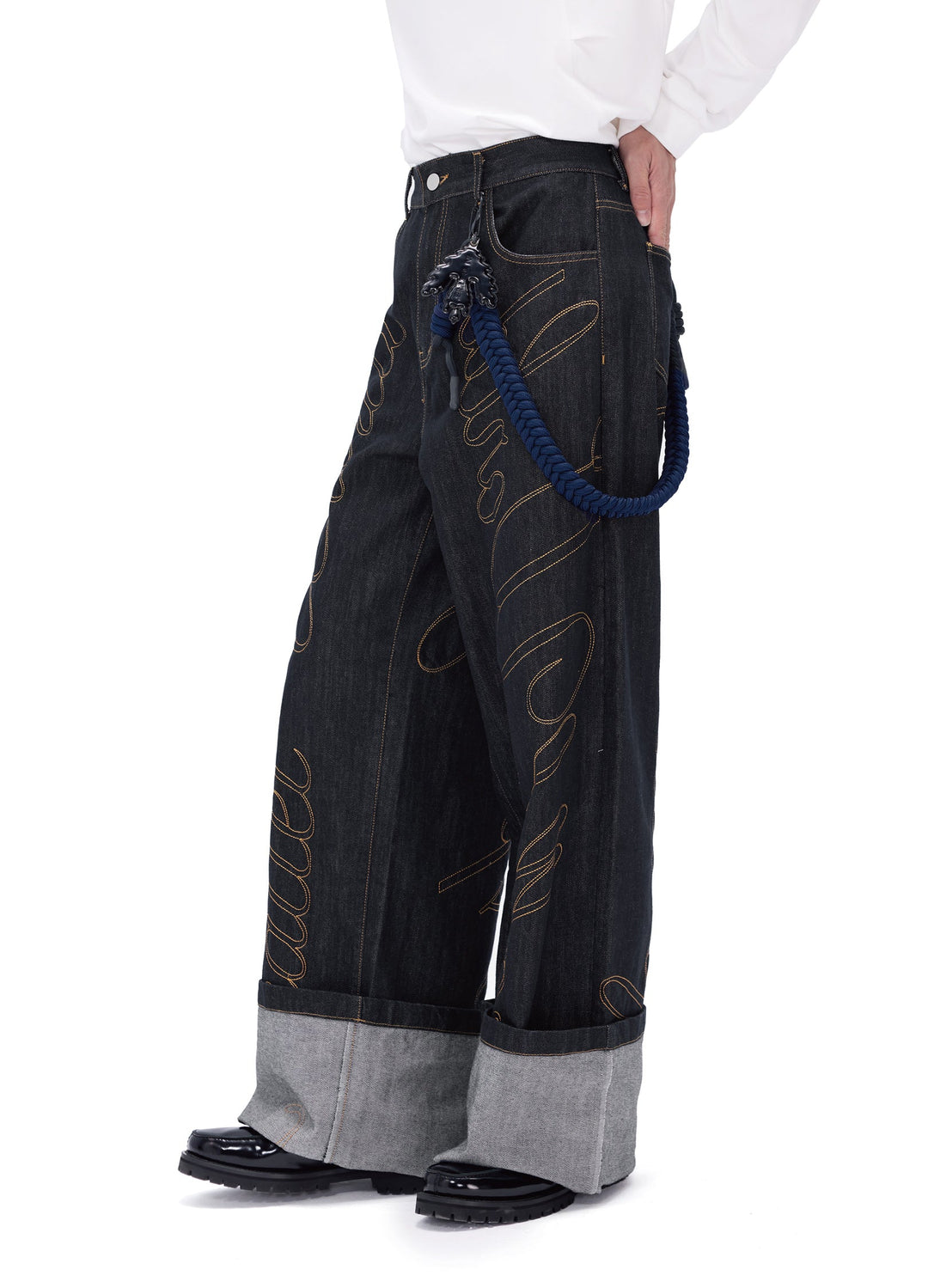 Calligraphic Wide Denim Pants