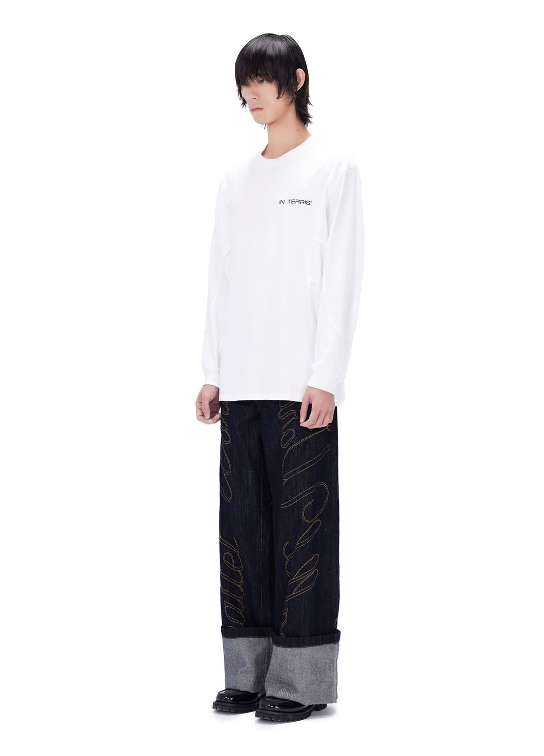 Calligraphic Wide Denim Pants