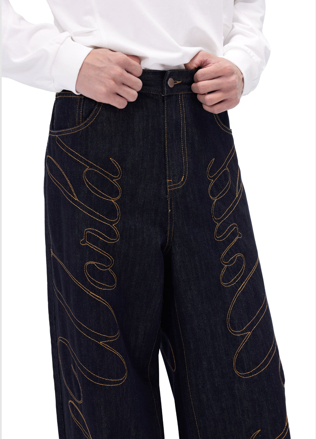 Calligraphic Wide Denim Pants