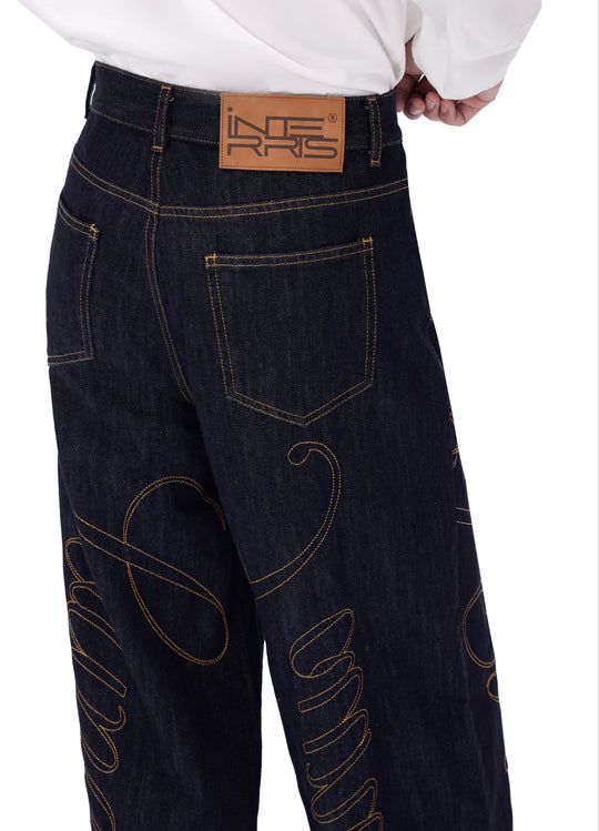 Calligraphic Wide Denim Pants