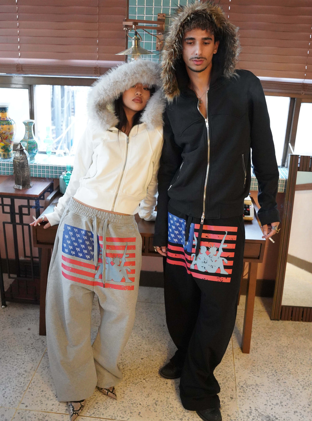 Distressed Flag Printed Jogger Pants (2color)