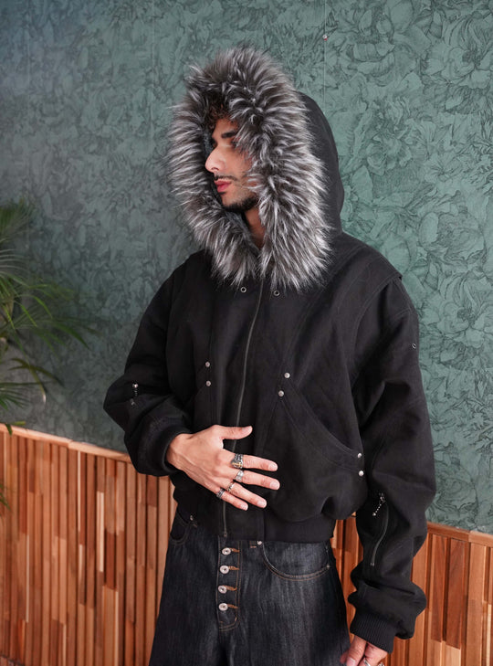 Reversible Sculpted Fur Bomber Jacket