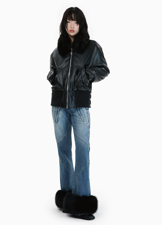 Leather with Detachable Fur Jacket