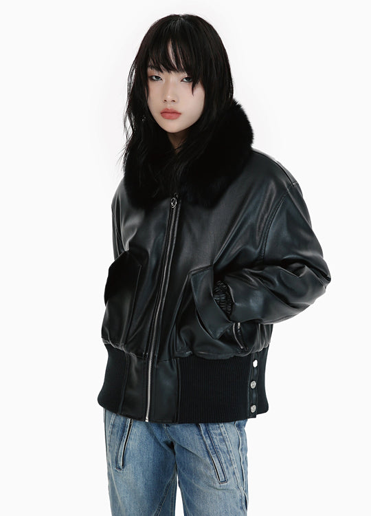 Leather with Detachable Fur Jacket